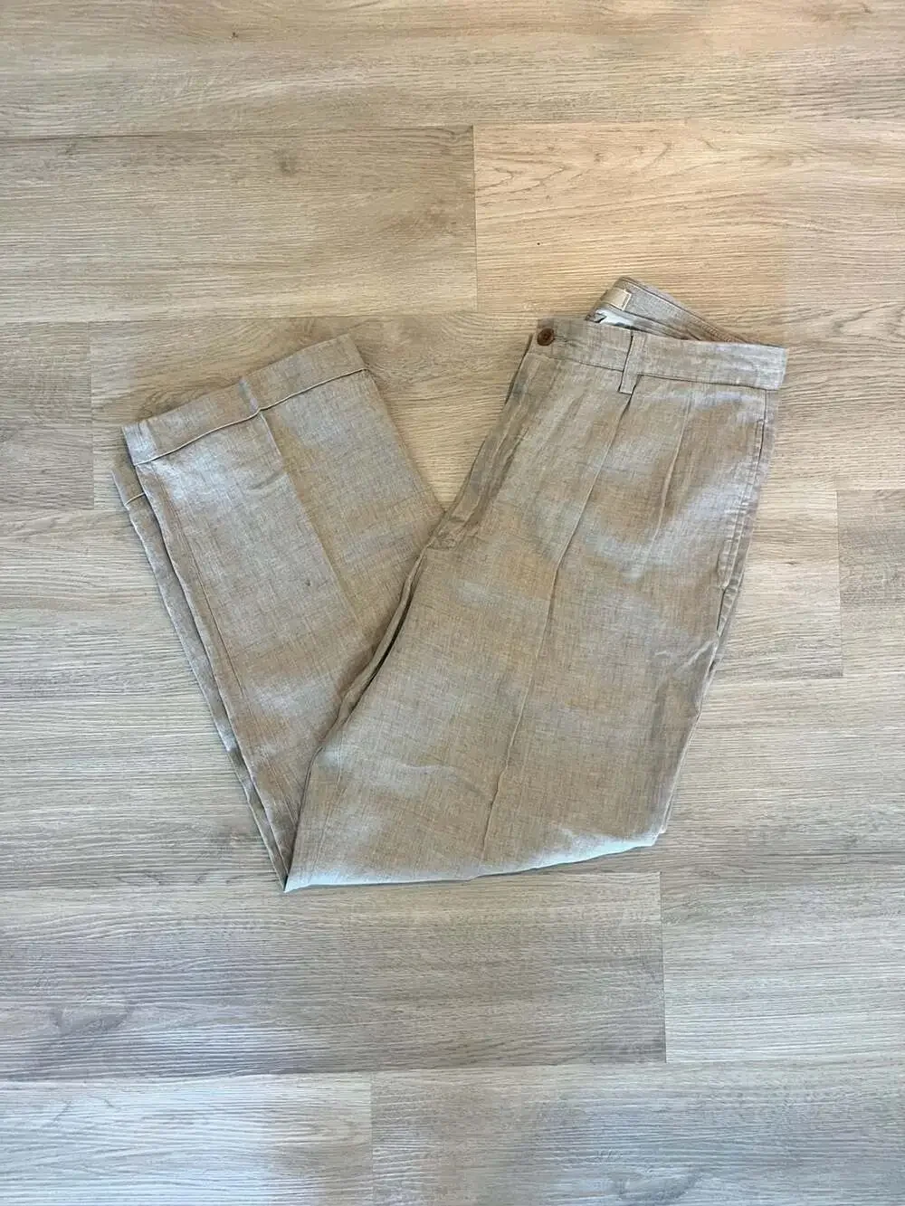 Nautica Rigger, 100% Linen Cuffed Pleated Pants, Beige, Business Casual, 36x30